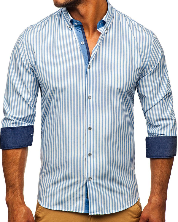 Chemise à manches longues rayée pour homme bleue foncée Bolf 20704