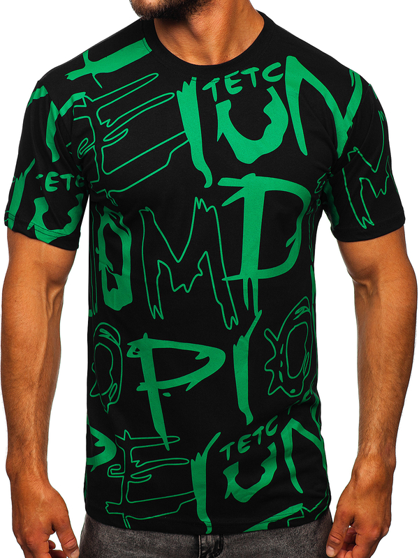 T-shirt noir en coton avec imprimé homme, modèle Bolf KS1972