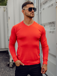 Homme Pull uni col V Orange Bolf YY03
