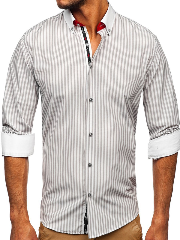 Chemise à manches longues pour homme grise rayée Bolf 20727
