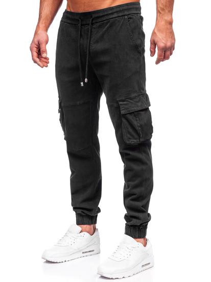 Homme Pantalon jogger cargo en jean Noir Bolf MP0105N
