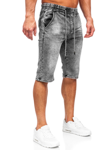 Short en jean pour homme noir Bolf KR1539