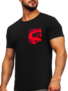 Tee-shirt imprimé avec petite poche camo pour homme noir-rouge Bolf 8T85