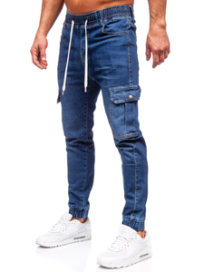 Homme Pantalon de jogging en jean cargo Bleu foncé Bolf 8118