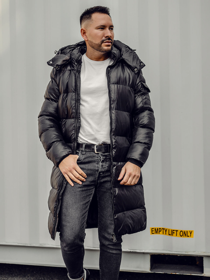 Homme Blouson d'hiver matelassée longue Noir Bolf 9971