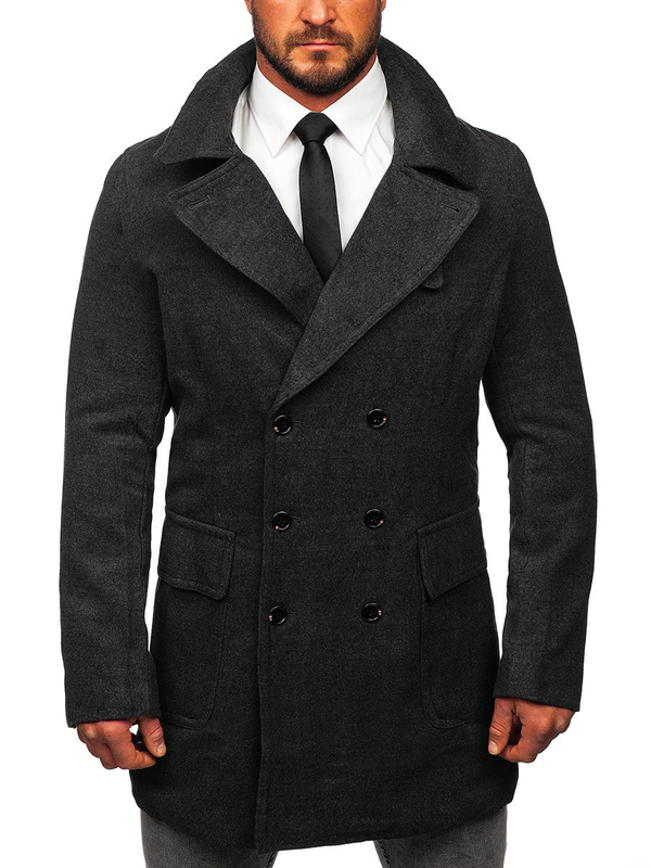 Manteau d'hiver à double boutonnage à col montant pour homme graphite Bolf 1048