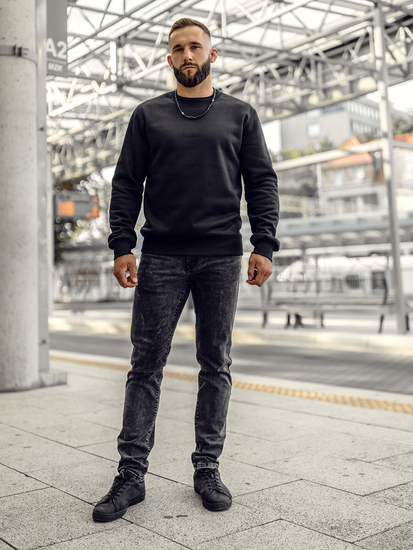 Sweat-shirt pour homme sans capuche noir Bolf 2001