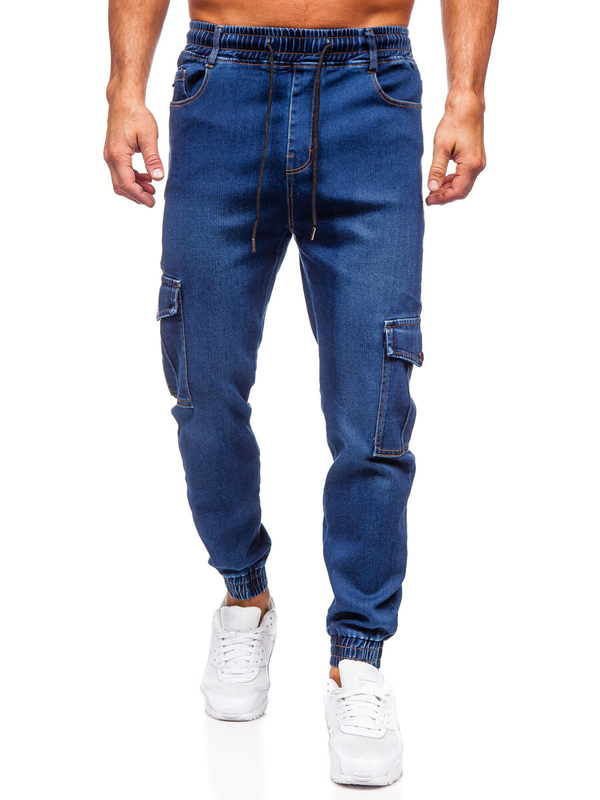 Homme Pantalon de jogging en jean cargo Bleu foncé Bolf 8101