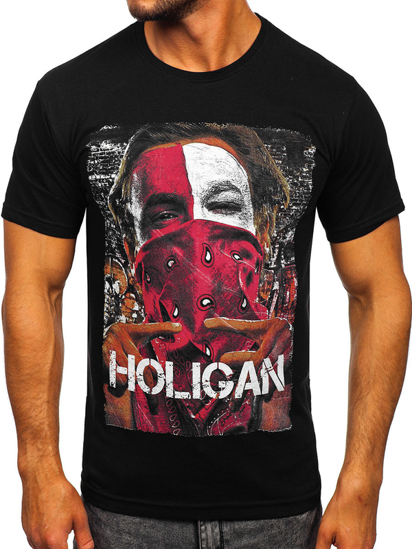 Tee-shirt en coton imprimé pour homme noir Bolf CMR18