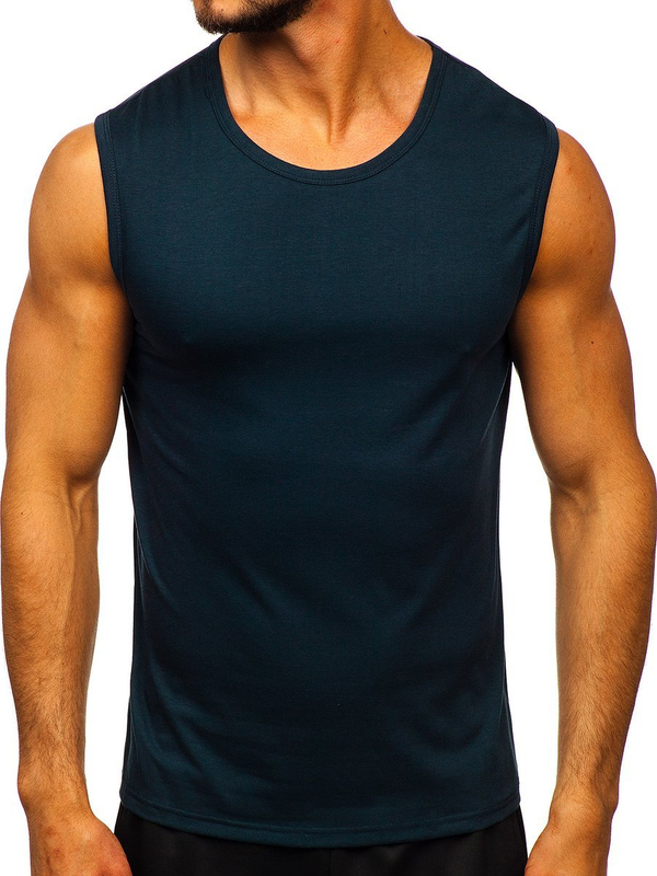 Tee-shirt tank top sans imprimé bleu foncé Bolf 99001