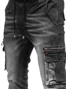 Homme Pantalon de jogging cargo en jean Noir Bolf MP0108N