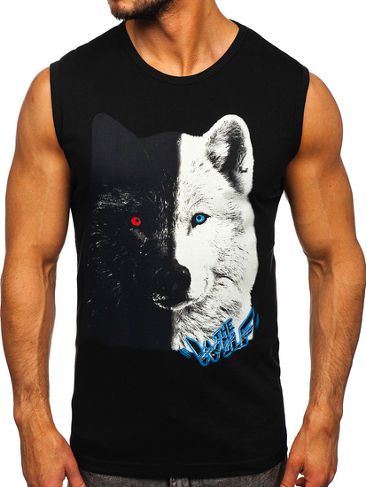 Tee-shirt tank top noir avec imprimé Bolf 14823