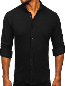 Homme Chemise en mousseline à manches longues Noir Bolf 506
