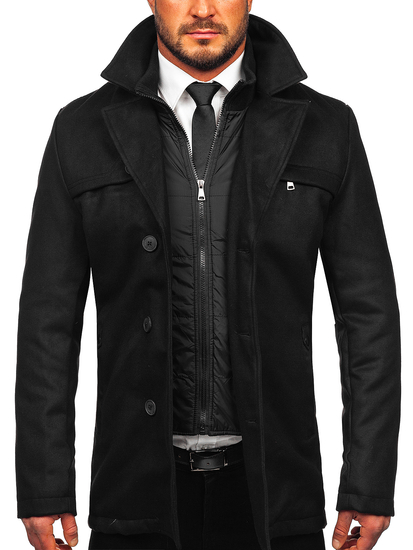 Manteau d'hiver avec un col montant supplémentaire pour homme noir Bolf M3137