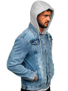 Blouson en jean à capuche pour homme bleu clair Bolf MJ505BC
