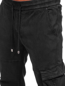 Homme Pantalon jogger cargo en jean Noir Bolf MP0105N
