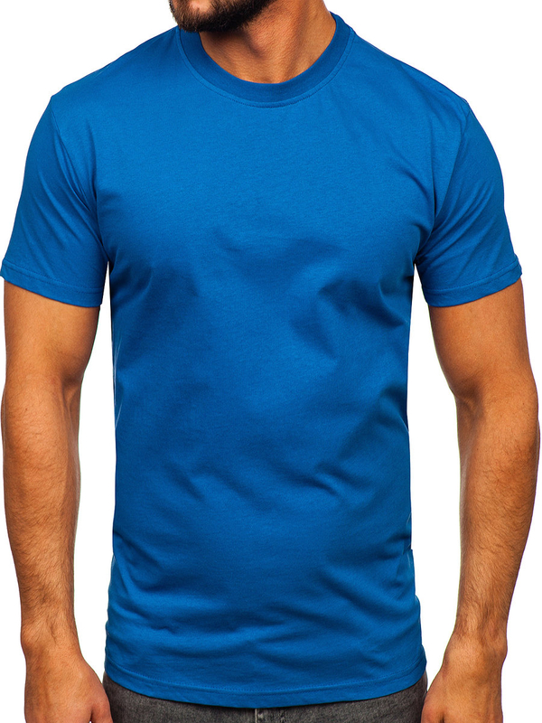 T-shirt uni en coton bleu pour homme Bolf 192397