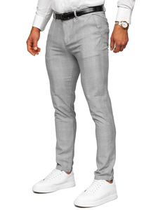 Homme Pantalon élégant à carreaux Gris-Blanc Bolf 0036