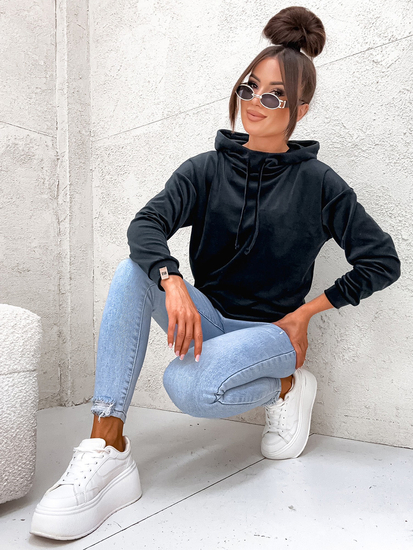Femme Sweat-shirt à capuche en velours Noir Bolf 8270