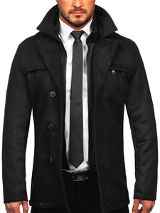 Manteau d'hiver avec un col montant supplémentaire pour homme noir Bolf M3137