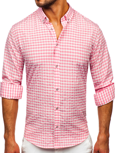 Homme Chemise à carreaux vichy à manche longue Rose Bolf 22747