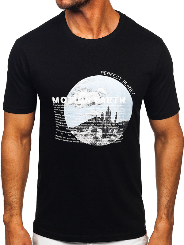 Homme T-shirt imprimé en coton Noir Bolf MPO3466
