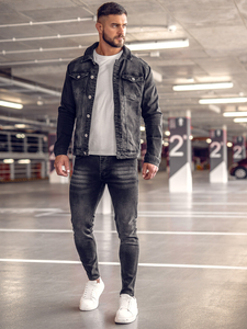 Homme Blouson en jean Noir Bolf 200A