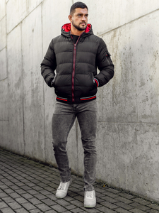 Blouson d'hiver matelassé réversible pour homme noir-rouge Bolf 7410