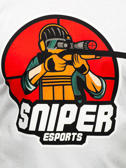 Tee-shirt imprimé en coton pour homme blanc Bolf 143022