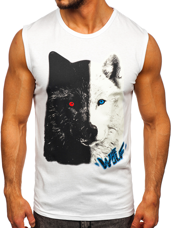 Tee-shirt tank top blanc avec imprimé Bolf 14823