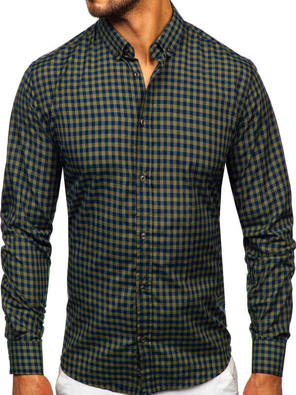 Homme Chemise à carreaux vichy à manche longue Vert Bolf 22747