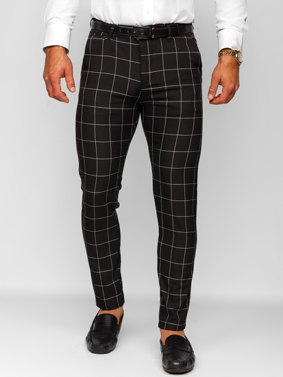 Homme Pantalon élégant à carreaux Noir Bolf 0040