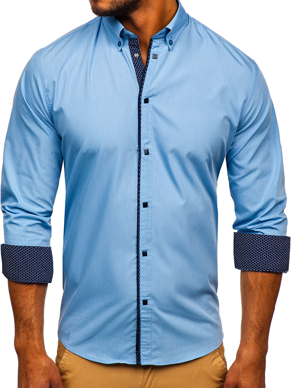 Chemise élégante bleu clair à manches longues pour homme Bolf 7724