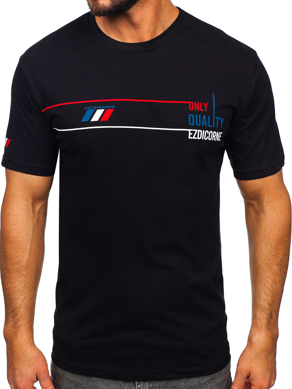 Tee-shirt en coton imprimé pour homme noir Bolf 14772