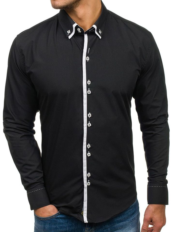 La chemise élégante avec les manches longues pour homme noire Bolf 1721-A