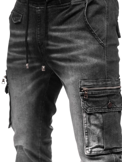 Homme Pantalon de jogging cargo en jean Noir Bolf MP0108N