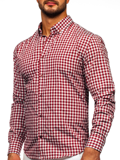Homme Chemise à carreaux vichy à manche longue Rouge Bolf 22747