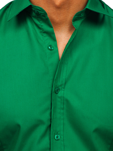 Chemise élégante vert foncé à manches longues pour homme Bolf 1703