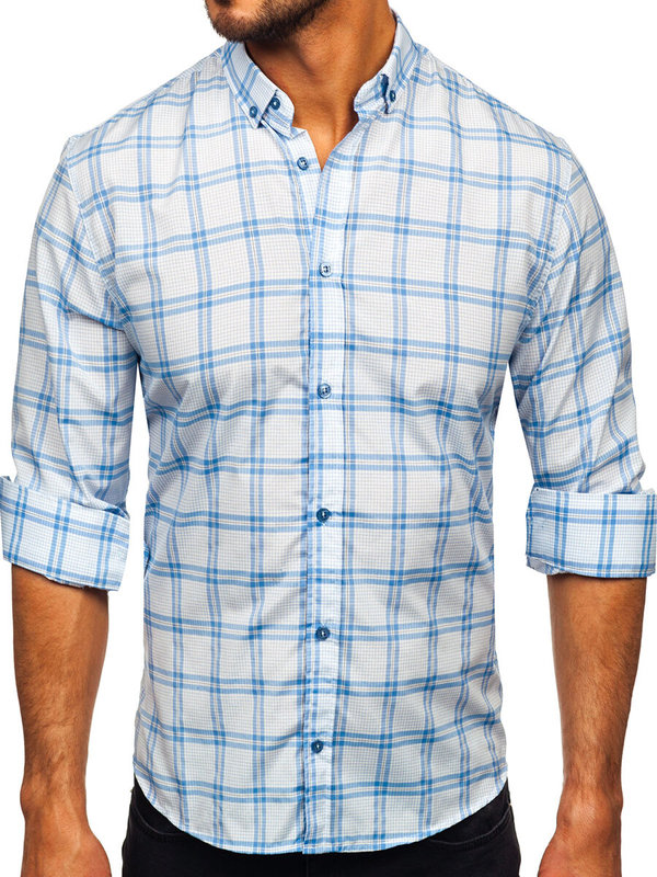 Homme Chemise à carreaux à manche longue Bleu Bolf 22749