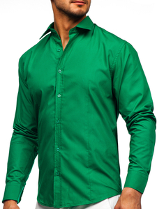 Chemise élégante vert foncé à manches longues pour homme Bolf 1703