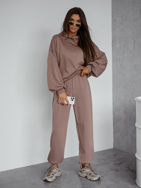 Ensemble de sweat-shirt à capuche deux pièces femme cappuccino Bolf 525