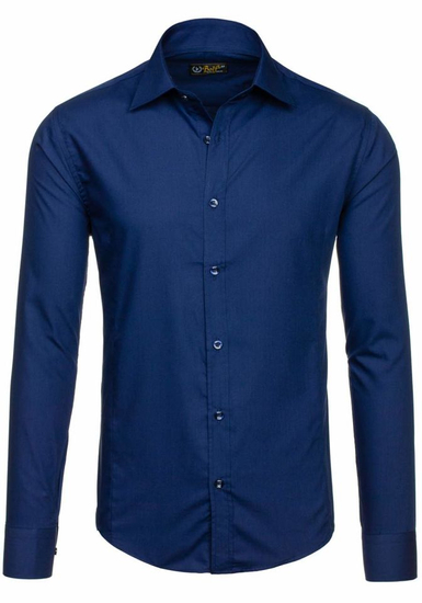Chemise élégante bleu marine à manches longues pour homme Bolf 1703