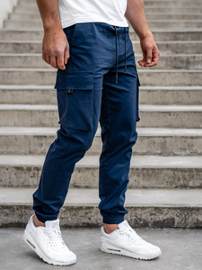 Bleu foncé pantalon jogger cargo pour homme Bolf 701  