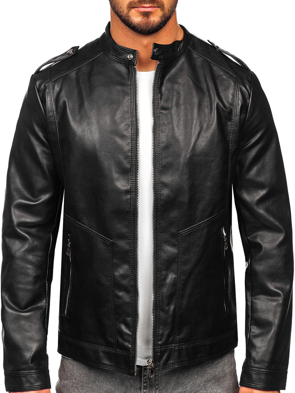 Le blouson en cuir pour homme noir Bolf 11Z8020