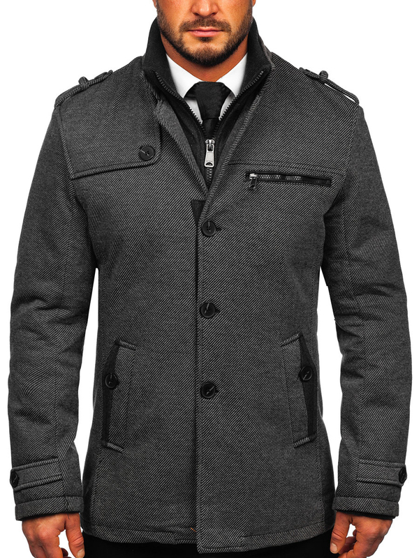 Homme Manteau d'hiver avec col détachable Gris Bolf 2128
