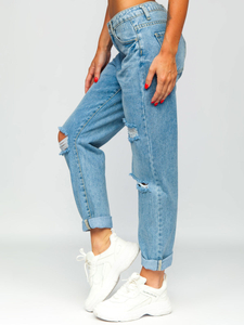 Pantalon en jean mom fit avec ceinture pour femme bleu Bolf DM321M