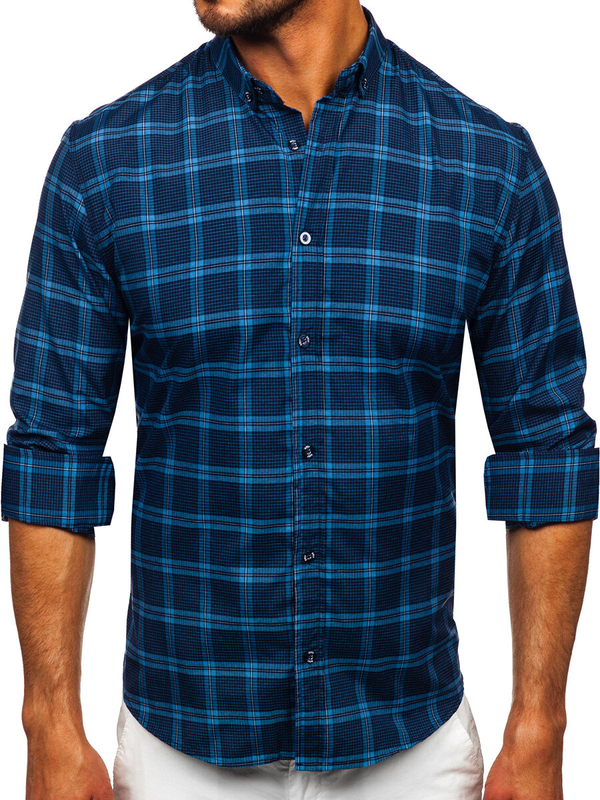 Homme Chemise à carreaux à manche longue Bleu foncé Bolf 22749