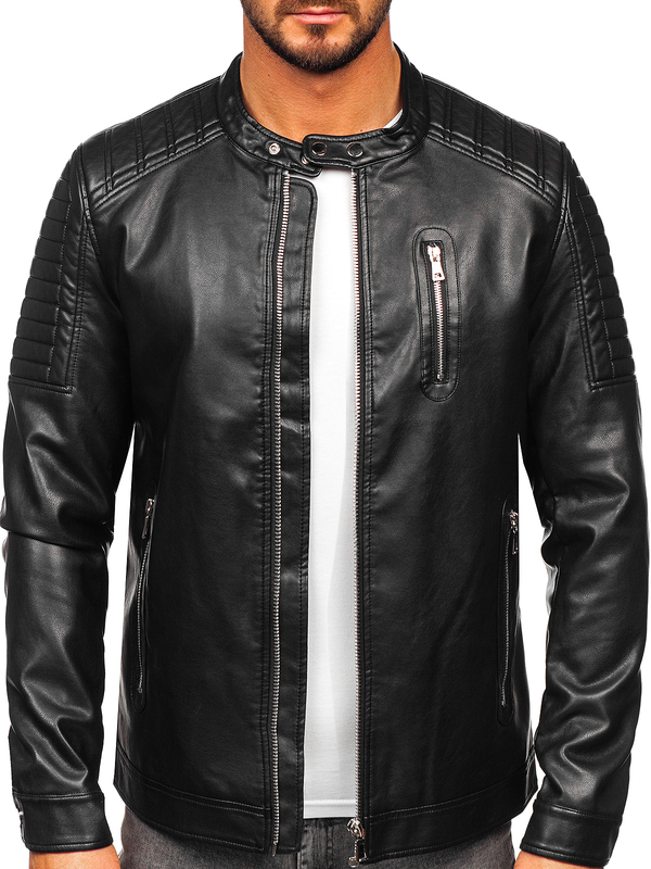 Le blouson biker en cuir pour homme noir Bolf 11Z8017