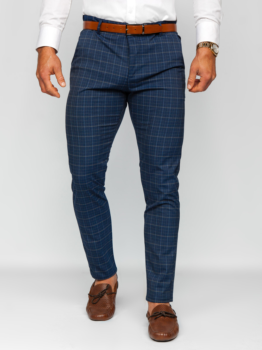 Pantalon Jean A Carreaux Homme Pantalon Chino à Carreaux Bleu