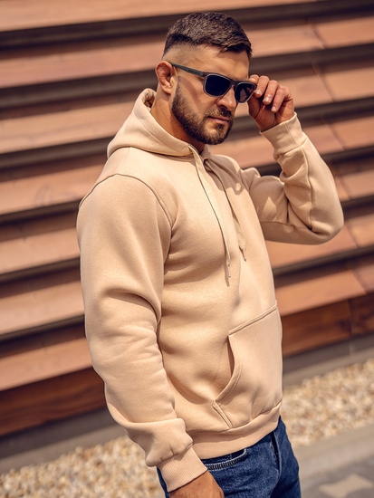 Sweat-shirt beige kangourou à capuche pour homme Bolf B1004
